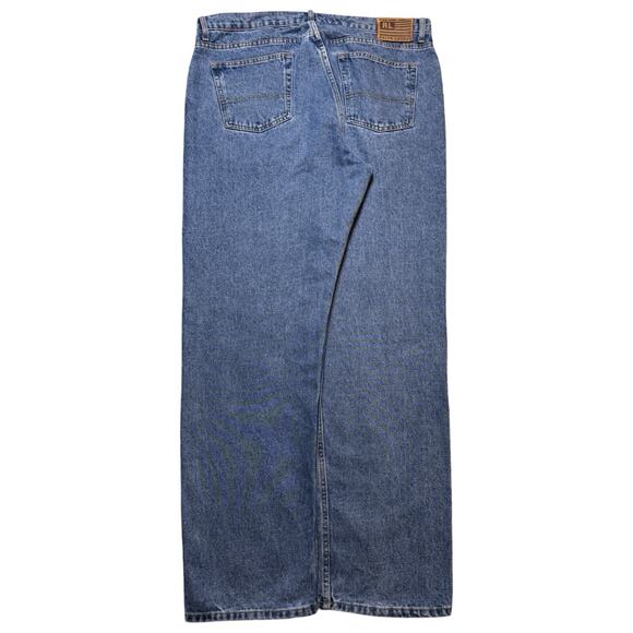 Vintage Polo Ralph Lauren Polo Jeans Light Wash Leather Patch 38 X 32 Casual - Picture 1 of 7